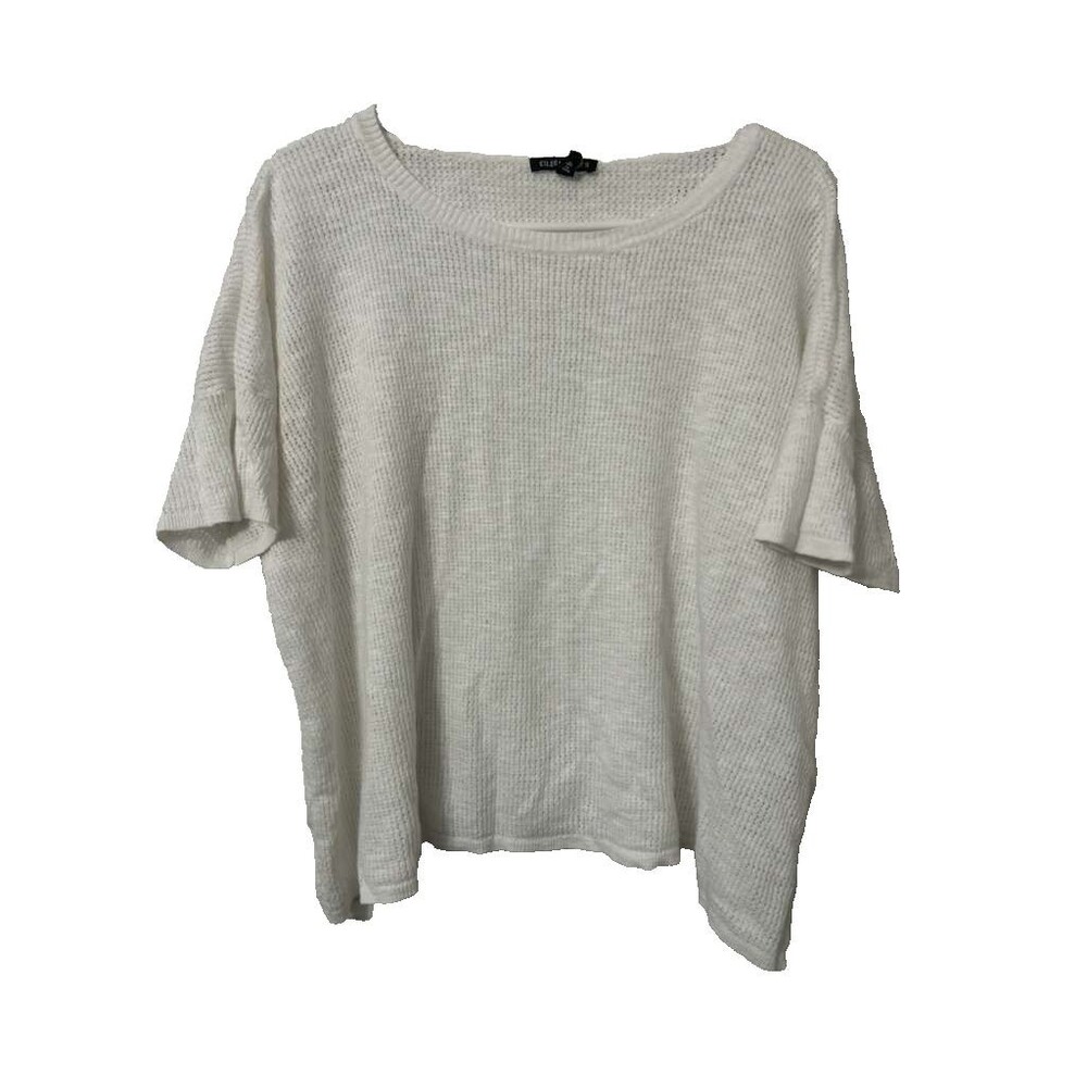 Eileen Fisher Knit Round Neck Linen Cotton Women's Large White Top